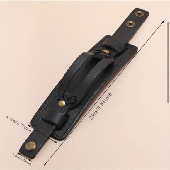 Men's Genuine Leather Adjustable Cuff WristbandBracelet Colour Black brand new - Picture 3 of 7